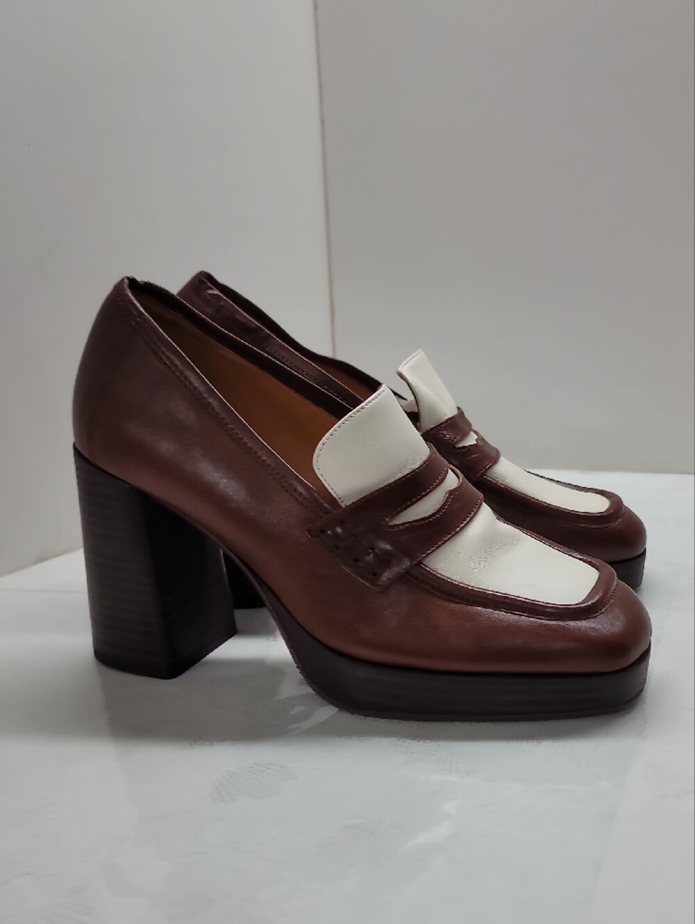Sezane Jessie heeled loafers Brown and White Loafers size Size 39 US 9 - Picture 6 of 15